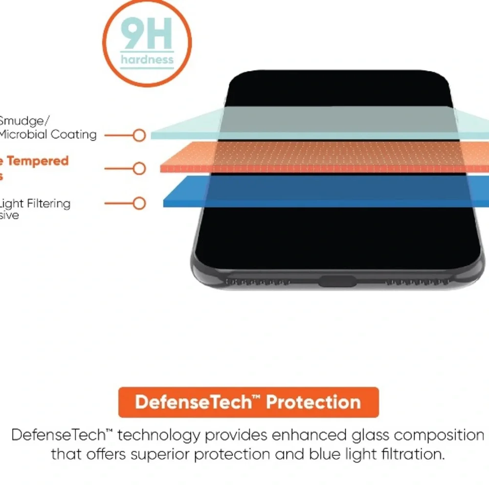 Onn Iphone 16 Plus Glass Screen Protector With Advanced DefenseTech Protection